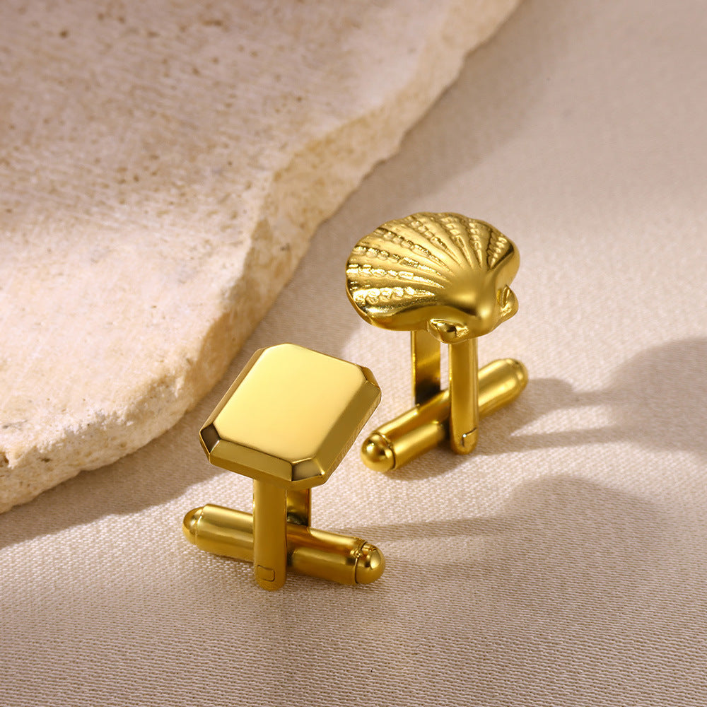Asymmetrical Gold Shell Cufflinks